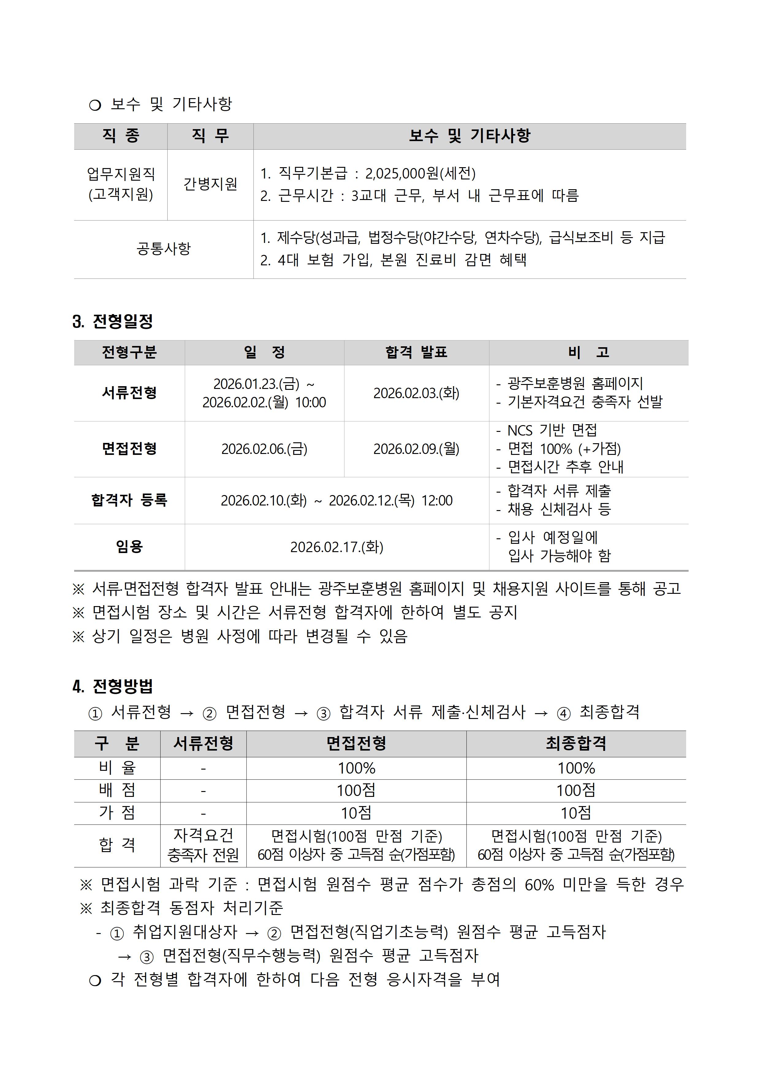 광주보훈병원의 계약직 업무지원직(고객지원_간병지원) 직원 채용 공고문 이미지2, 상세 내용 하단참조